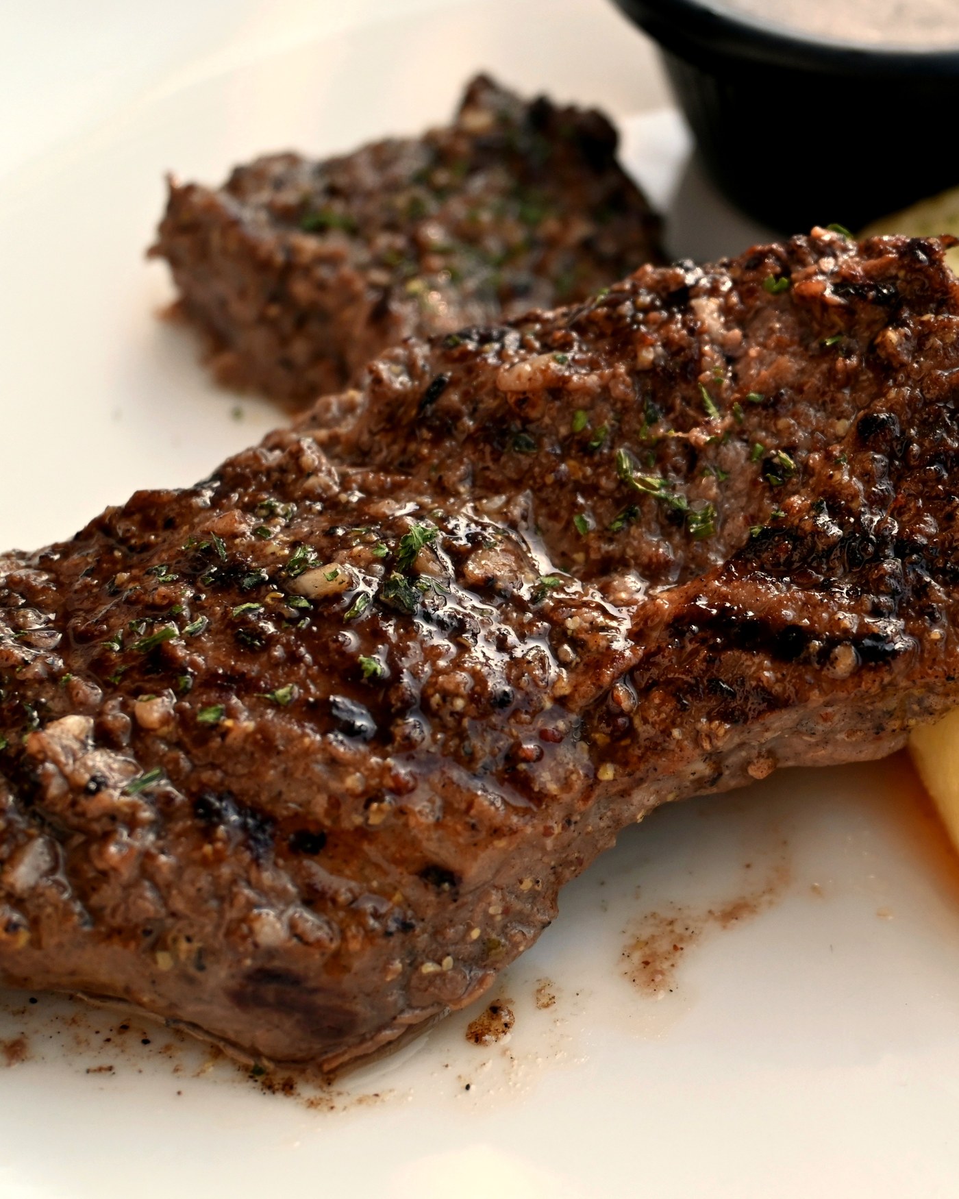Grilled tenderloin steak with vegetables, seared and rested